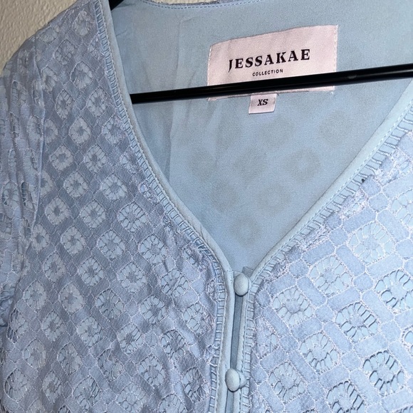 JESSAKAE Delancey Street Lace Dress | Size XS | Color: Powder Blue - Picture 4 of 6